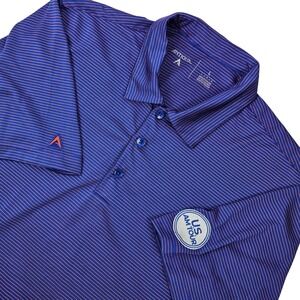 Antigua US AM Tour Golf Polo Shirt Mens Large Striped Purple Orange Athletic